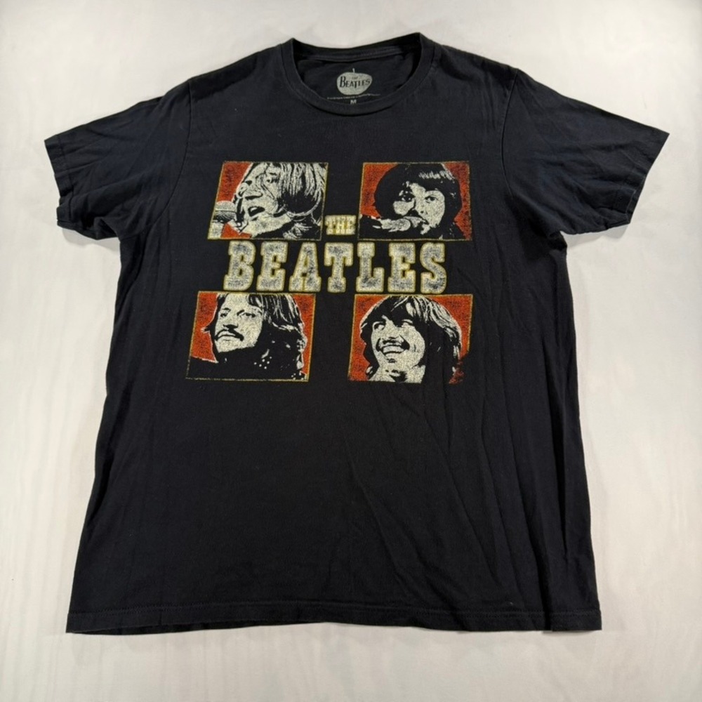 The Beatles Graphic T-Shirt Mens Size M Black Distressed Portraits Apple Corps